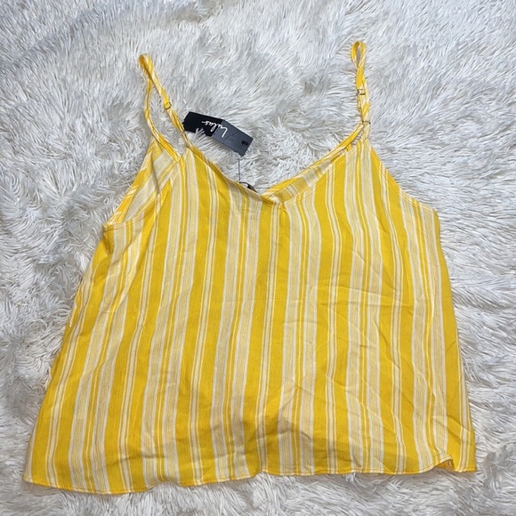 Lulu's Oceanna Yellow Striped Button-Up Tie-Front Tank Top - Picture 3 of 9